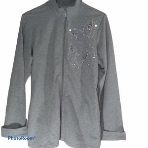 Quacker Factory  Butterfly Logo Gray Knit Jacket